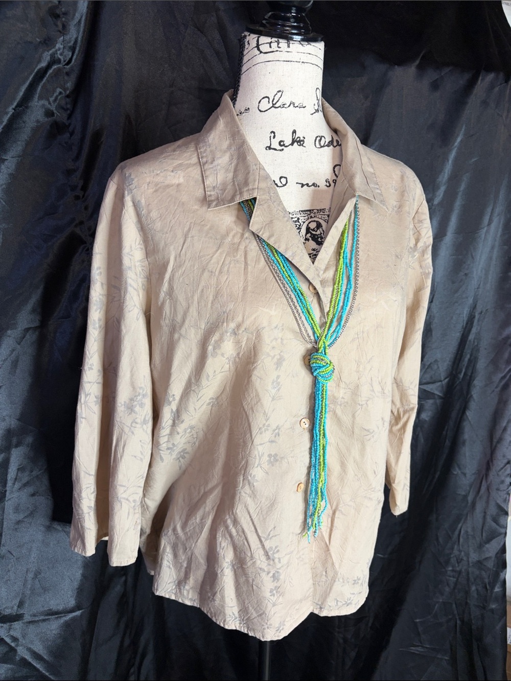 Notations Tan Floral Button Front Blouse – Boho / Southwestern Style Sz L - Picture 4 of 9